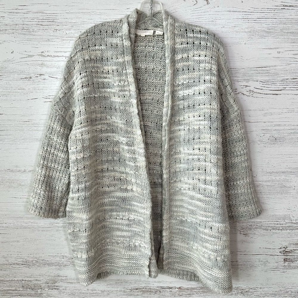 INHABIT Chunky Wool Blend Open Knit Cardigan Sweater M Neutral Oversized
